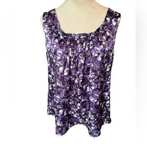 Danielle B Sleeveless Blouse Women’s Size 12 Purple Black Pintuck Pleats Silky